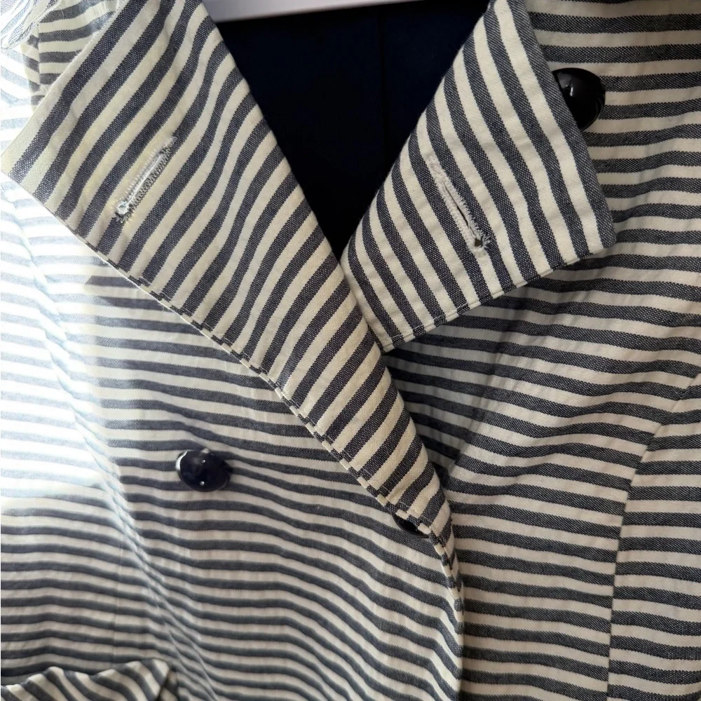 Topshop Striped Trench Coat Navy White Double Breasted Size 8 - Picture 3 of 12